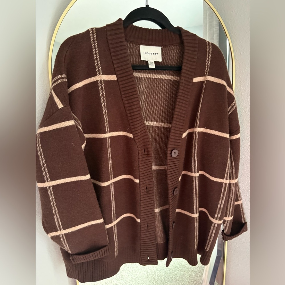 Industry Chocolate Brown Windowpane Button-Front Cardigan